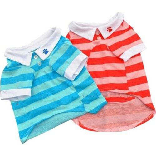 Paw Print Dogs Clothes Cat Clothes Dog Costume Puppy Printing T Shirt Clothes Lapel Stripe Cotton Pet Clothes Dog Supplies