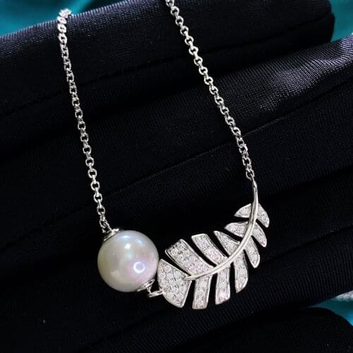 Solid 925 Sterling Silver Natural Pearl Creative Feather Pendant Necklace for Women Wholesale Fine Jewelry