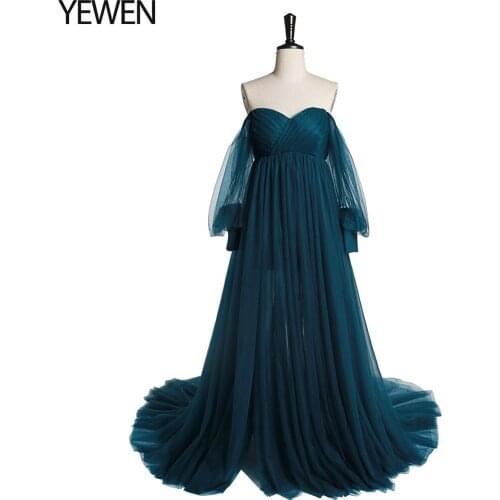 Tulle Off Shoulder Lace Up On Back Open Front Maternity Gown For Photo Shoot Yewendress