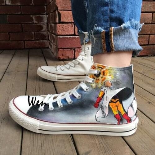Wen Design Custom Hand Painted Shoes One Punch Man Anime Shoes Woman Mans High Top Canvas Shoes Sneakers for Presents