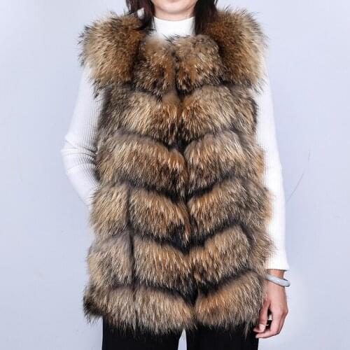 2021 New Winter Jacket Vest 7XL Women Big Fluffy Real Fur Coat Natural Raccoon Fur Thick Warm Outerwear Streetwear Waistwear