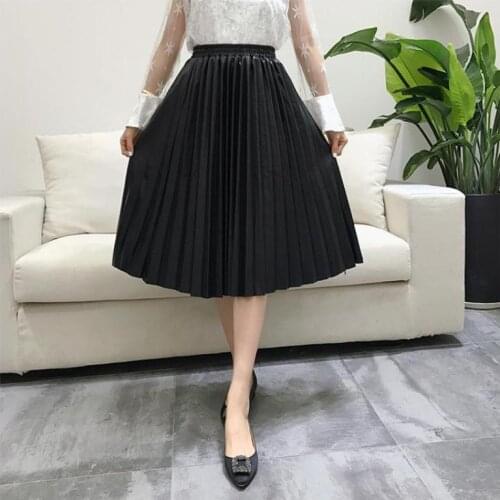 2020 Hot Autumn And Winter New Style Pu Accordion Pleated Skirt High Waist Leather Skirt 5-colors Available Free Shipping