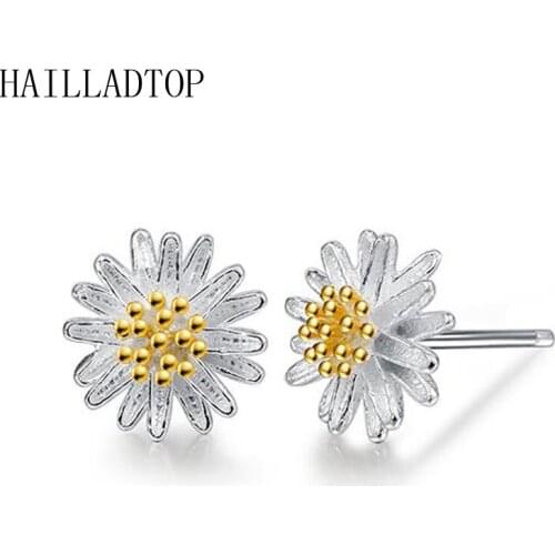 HAILLADTOP Plating Copper-nickel Alloy Female Models Female Daisy Gerbera Daisy Fresh Flower New High-end Jewelry Gift Earrings