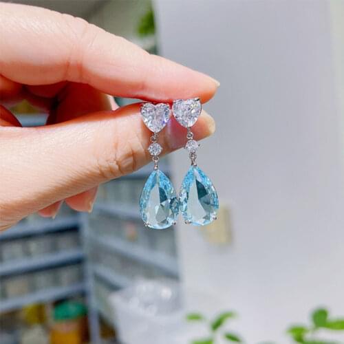 ZAKOL Burst Style Blue Water Drop Cubic Zirconia Dangle Earrings for Women 2021 Trendy Romantic Jackpot Stone Jewelry ZEL11