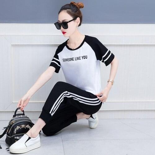 Leisure suit 2018 summer Korean Edition big size womens wear suit short sleeve leisure relaxed thin two piece LQ0126
