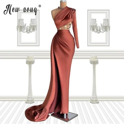 Orange Robe de Soiree Rouge Sparkly Evening Dresses 2021 High Neck Crystals Satin Side Slit Formal Party Gowns Women Pageant