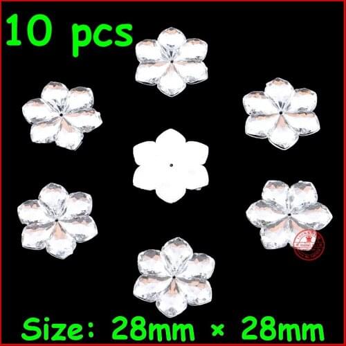 10pcs/lot 28*28mm Shiny White Flower Sew On 1 Hole Rhinestone Crystal Diamond Stone Women DIY Jewelry For Wedding Dress Clothes