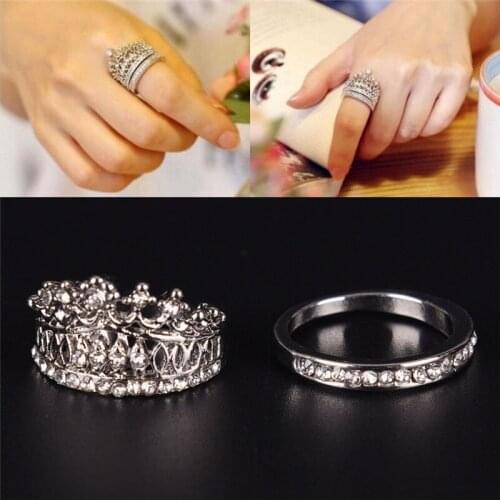 2pcs/set Fashion Accessories Jewelry Top Quality Crystal Lmperial Crown Finger Ring Set For Women Girl Nice Jewelry gift