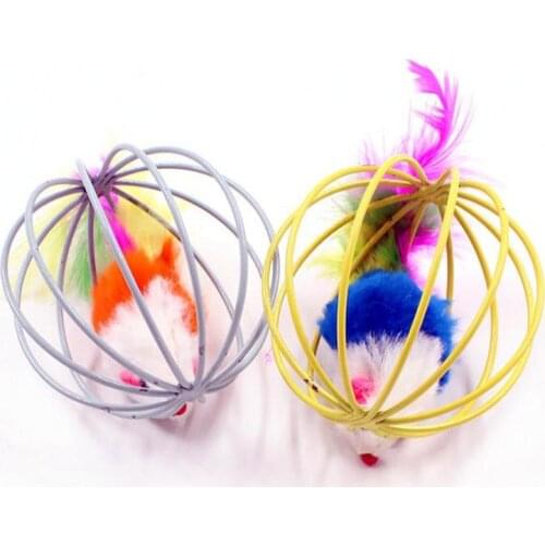 2pc New Funny Interactive Cat Toys Mouse in Rat Cage Ball Toys For Cats Diameter 6cm Pet Supplies Accessories Random Color