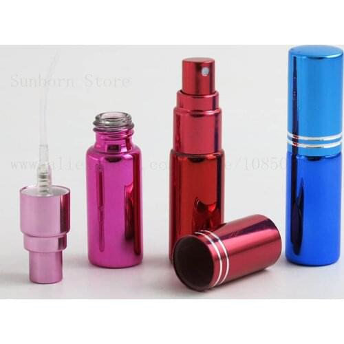 5ml UV Small Refillable Perfume Bottle Blue Red Glass Fragrance atomizer 1/6oz Mist spray Liquid Container 24pcs