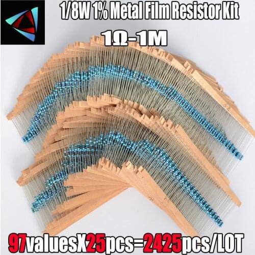 2425 Pcs 1% 1/8W 97 Value 1R~1M Ohm Metal Film Resistor Assorted Kit Passive Components Z15 Drop ship