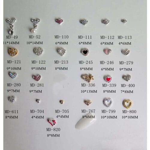 3D 10pcs/bag Different Metal Drop Heart Mini Heart Rhinestone Heart Double Heart Deco Nail Decoration Metal Shinny Deco 2