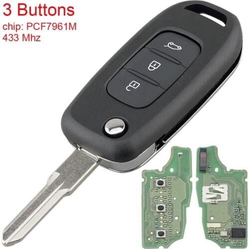 433MHz 3 Buttons Car Remote Key with PCF7961M 4A Chip with Blade Auto Car Key Replacement Fits for Renault Cars Vehicle SUV