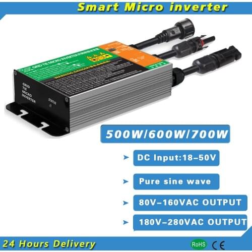 500W 600W 700W MPPT Micro Solar Inverter Grid Tie solar inverter Pure Sine Wave DC18V-50V to AC 110V-230V On Grid System