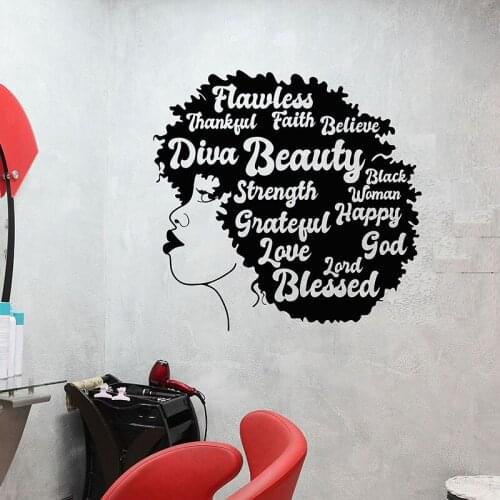 African Girl Hairstyle Hair Salon Motivation Words vinyl wall stickers decal home decor bedroom art mural gift