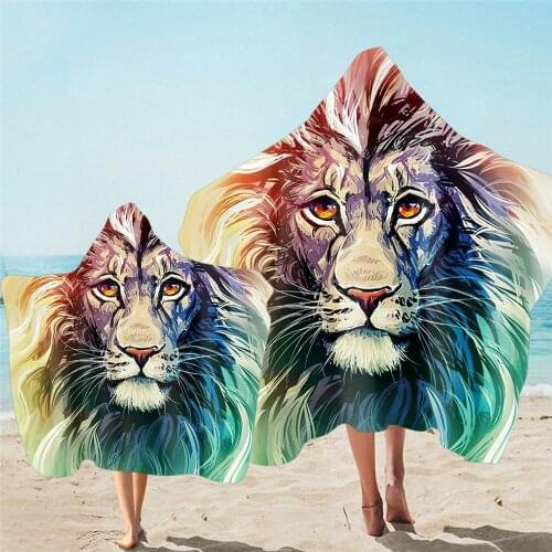 Free shipping Novelty Gift Cool Animal Lion Leopard Wolf Adult Kids Hooded Towel For Sports Gym Spa Surfing Swim Bath Beach
