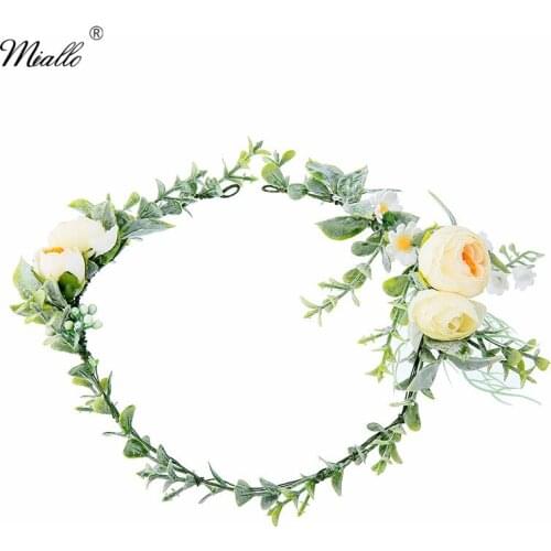 Miallo Flower Wedding Headbands Trendy Floral Headband for Women Flower Crown for Bridal Beach Wedding Floral Garland