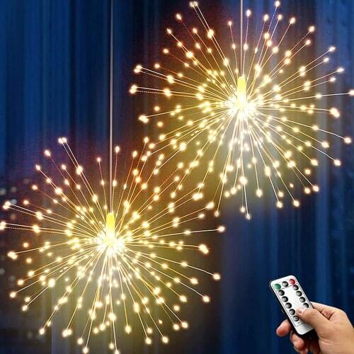 Led Copper Wire Starburst String Lights 8 Modes Battery Operated Firework Fairy Lights Christmas Pary Decorative Hanging Lights