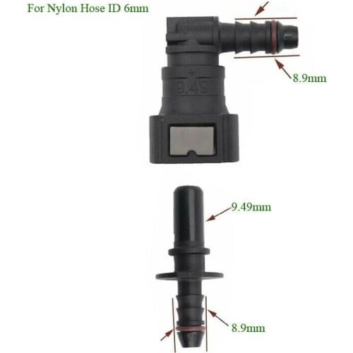 90 Deg Elbow SAE 9.49 Fuel Line Quick Release Connector Nylon Hose ID 6mm (1/4")