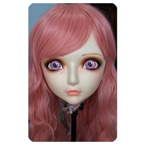 GL036) Women/Girl Sweet Resin Half Head Kigurumi BJD Mask Cosplay Japanese Anime Lifelike Lolita Mask Crossdressing Sex Doll