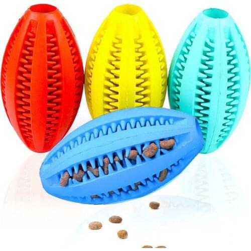 Pet Toy Rugby Leaking Ball Bite Resistant Rubber Toy Ball Cat and Dog Chew Toy Tooth Cleaning Ball Cat and Dog Interactive Toy