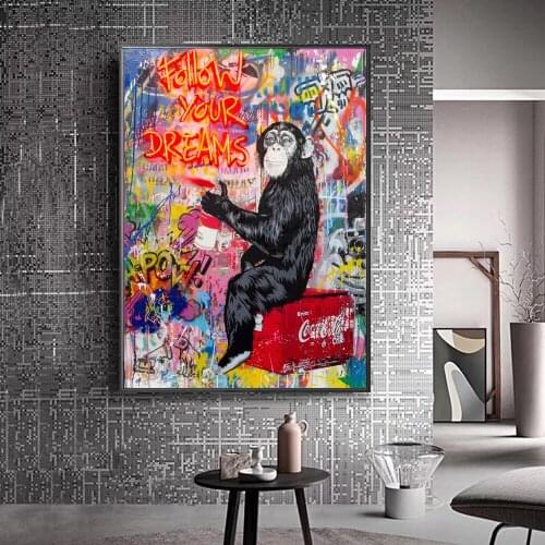 Street Monkey Graffiti Art Canvas Painting Follow Your Dream Wall Pictures for Living Room Wall Art Posters Prints Home Cuadros