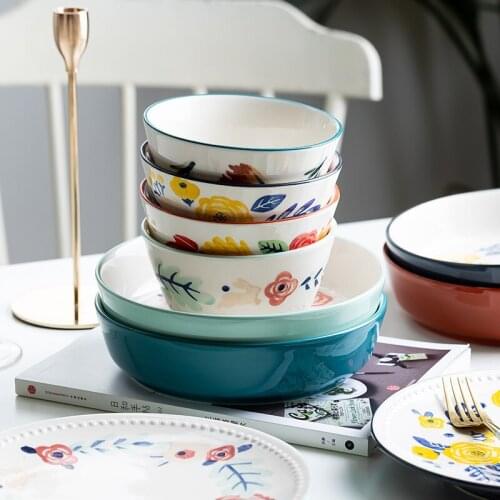 Modern housewife ceramic household set creative Japanese style tableware Western food ramen soup salad bowl