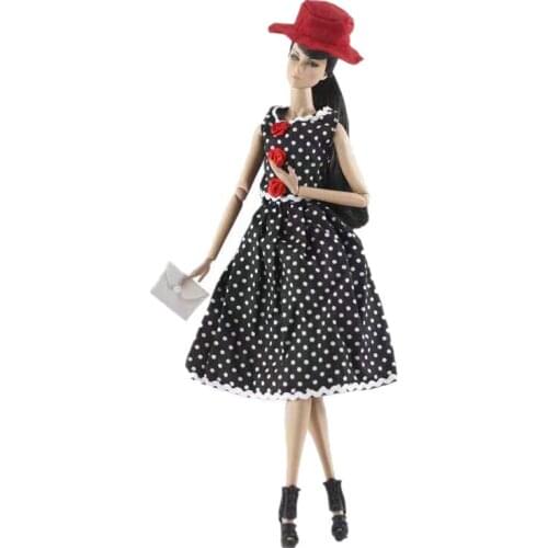 Classic Black White Dotted Polka Princess Dress 1/6 BJD Doll Clothes For Barbie Clothes Party Gown 11.5" Dolls Accessories Toys