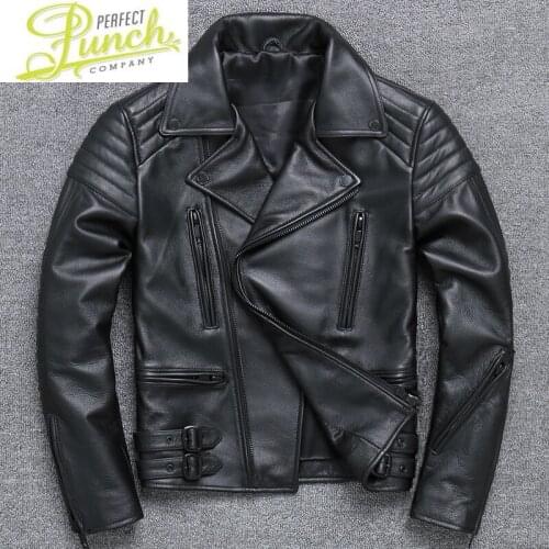 Cow Jackets Leather 100% Coat Men Clothes Long Sleeve Short Slim Jacket Style of Moto&Biker Plus Size Y-002