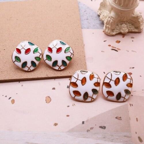 Square Colrful Stud Earrings White Enamel Party Travelling Jewelry For Lady Girl