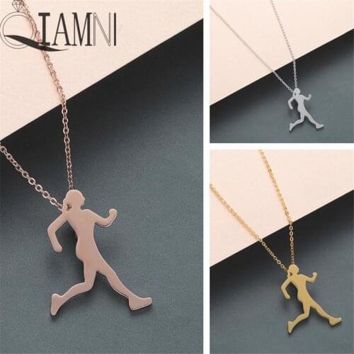 QIAMNI Trendy Running Women Pendant Necklace Sport Runner Necklace Muscle Bodybuilding for Women Gym Jewelry Birthday Gift Charm