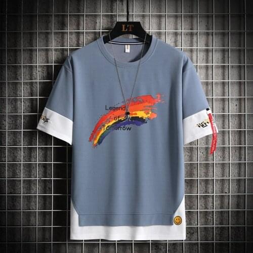 ZOGAA Mens New Tshirt Cotton Round Neck Short-Sleeved Top Rainbow Pattern Slim-Fit Fashion Unisex Clothing Suitable For Couples