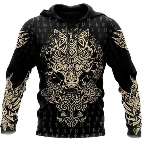 Viking Wolf Fenrir Tattoo 3D Printed Unisex Deluxe Hoodie Men Sweatshirt Streetwear Zip Pullover Casual Jacket Tracksuit KJ-0231