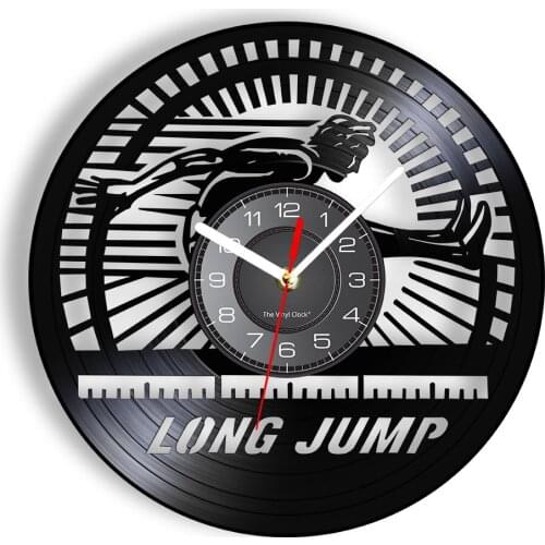 Men Long Jump Competition Vinyl LP Wall Clock Track and Field Sport Home Decor Silent Hanging Watch Team Jumper Athlete Gifts