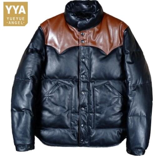 Cowhide Real Leather Down Jacket Men Luxury Spliced Winter Warm Outerwear Brand Short Vintage Casual Down Coat Oversize 4XL