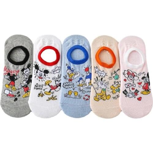 5 Pairs Women Socks Breathable Sports Boat socks Comfortable Cotton Disney Mickey Minnie Mouse Donald Duck Ankle Socks