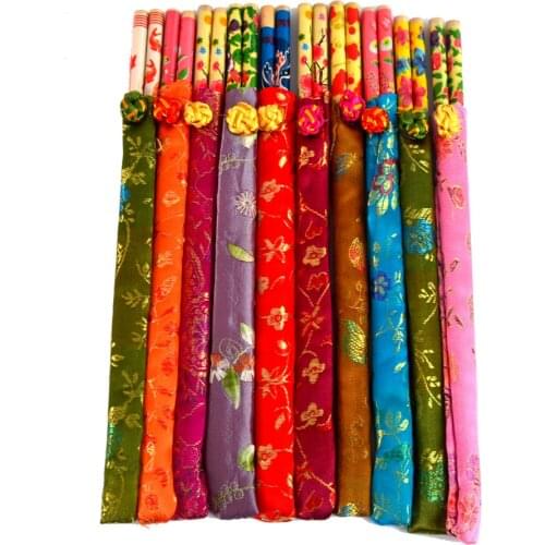 NEW Bamboo Chopsticks With Silk Covers 10 Pair gifting J2097