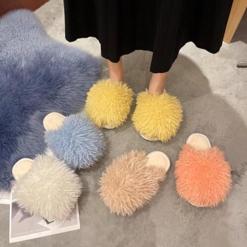Shoes plush slippers adult Pullover slippers womens slide platform low fashion fur soft flat luxury Rubber PU low-grade shoes