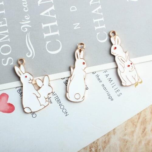 Wholesale 60pcs Kawaii Animal Rabbit Pendants Gold Tone Plated Oil Drop Cute Earring Necklace Keychain Pendants Ornaments DIY