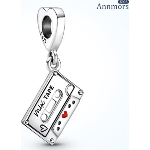 Fits Pandora Charms Vintage Tape 925 Sterling Silver Necklace Bracelet Family Birthday Unisex Jewelry Gifts Fine Square Pendant