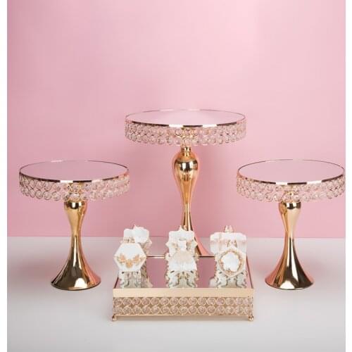 Golden Crystal Cake Stand Wedding Birthday Party Dessert Cupcake Pedestal Display Plate Desk Decoration Candlestick Storage Tray