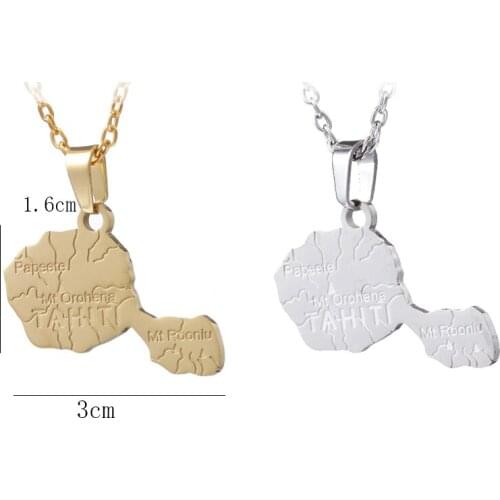 Fashion Charm France Tahiti Papeete Mt Orohena Mt Rooniu Map Pendant For Stainless steel Necklace