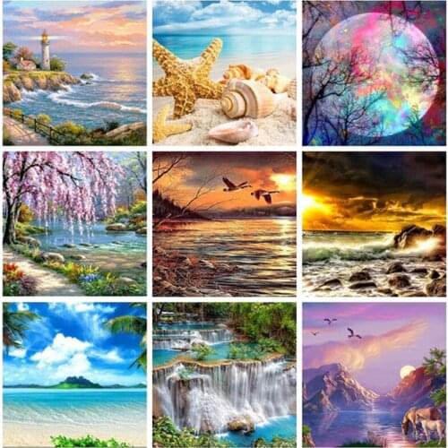 Full Square 5D DIY Snow scene Sunset glow diamond painting Sea view horse Diamond Embroidery Cross Stitch Mosaic Sticker Gift