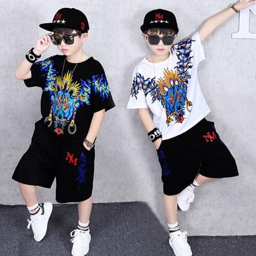 2019 Casual boy tracksuit Dragon printing tshirt+harem pant Fashion teenager Boy Clothes Cool Kids Hip Hop Clothing Sports Suit