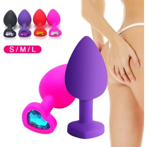 Couples Sex Toys Silicone Heart-Shaped Anal Plug Male And Female Anus Training Device Sex Toys Rhinestone Base Random Crystal