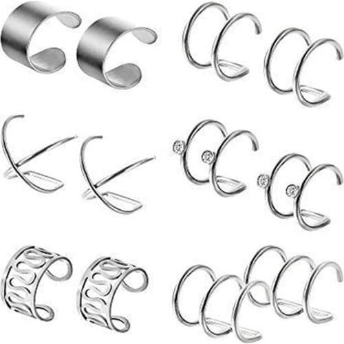 6 Pairs Earring Cuff Clip Punk Rock Ear Clip Cuff Wrap Ear Cuff Earrings No piercing-Clip On Cartilage Wrap Earring