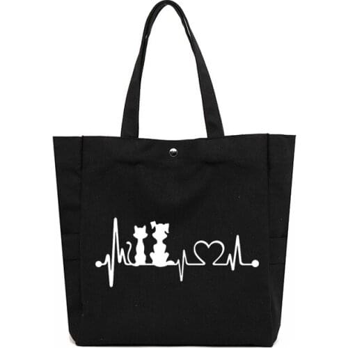 Cute Funny Tote Bag Cat Dog Printed Tote Bag Gift for Animal Lovers Women Girls Book Bag Beach Bag Work Bag Large Capacity