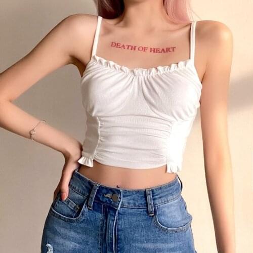 Womens Tube Top Sexy Rib Knit Camisole Sleeveless Spaghetti Strap Frill Trim Ruched Crop Summer Cami Tops Womens T-shirt Y2k