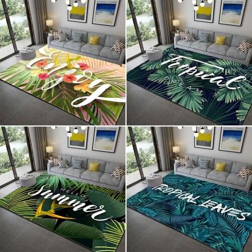 Tropical Printed Carpet Rug for Living Room Washable Bedroom Large Area Rugs Green Leaves Printing Floor Carpet for Parlor Mat