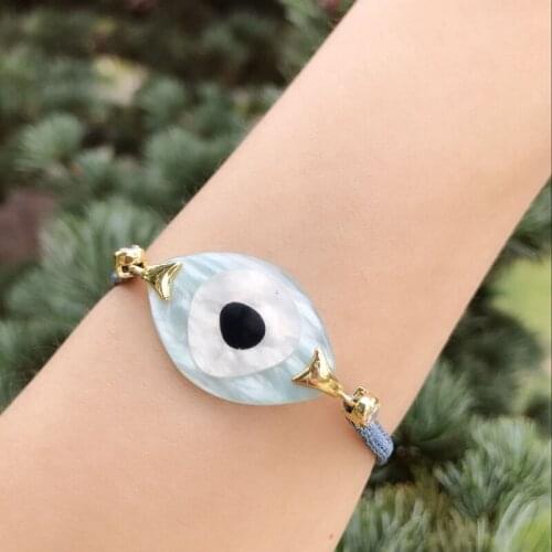 Turkish Crystal Evil Eye Bracelet Pusera NewFashion Big Eye Glass Stone Beads Womens Bracelets Bohe Bileklik Rope Chain Jewelry